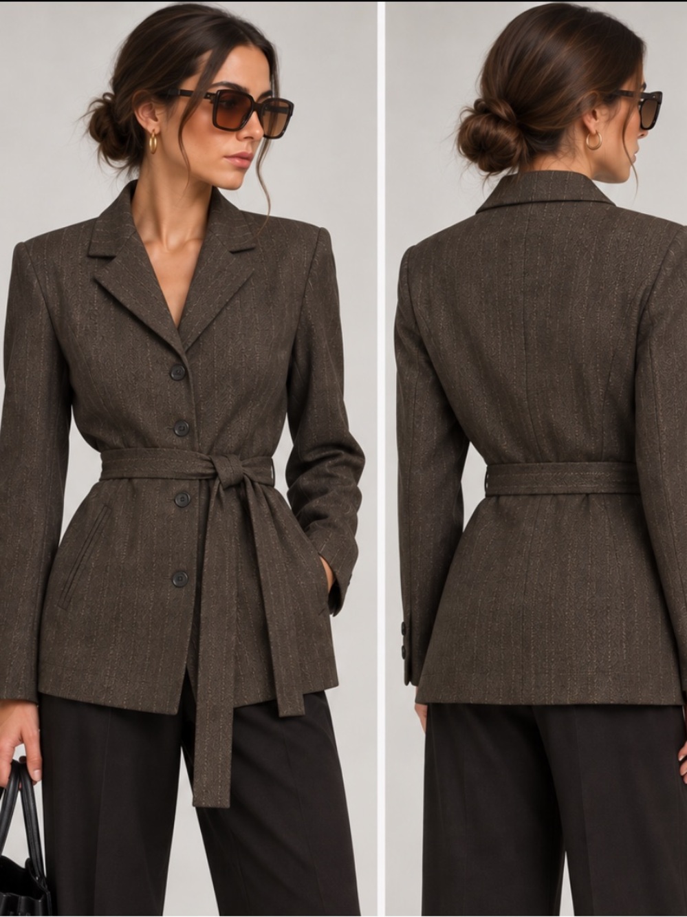Zara NWT Brown Belted Tailored Blazer Size Small 8998/059/724